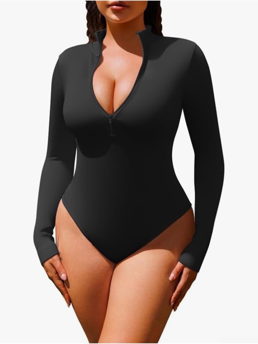 HYZ One Piece Zip Front Long Sleeve Bodysuits medium nip